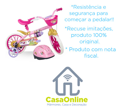 Bicicleta E Capacete Infantil Nathor Aro 12 Princesas Disney