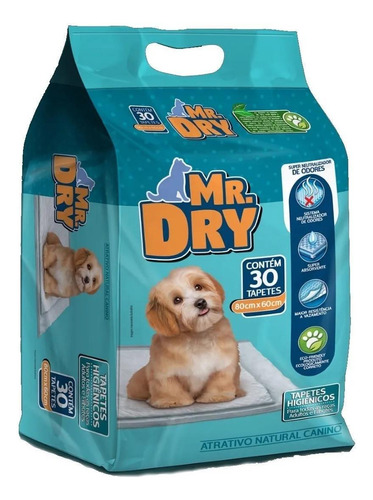 Tapete Higiênico Mr Dry Para Cães 80x60cm 30 Unidades