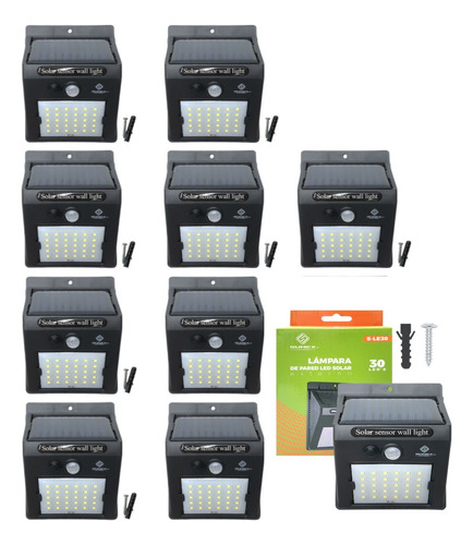 10pzs Lámpara De Luz Solar Impermeable Exterior De Pared Led Negro
