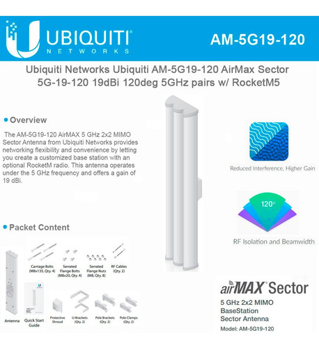 Imagen 1 de 1 de Antena Ubiquiti Sectorial Am-5g19-120 120 Grados 5ghz 19db*