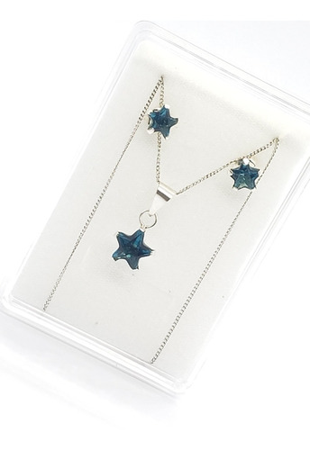 Collar De Estrella Azul Marino Aretes De Plata  +estuche E1