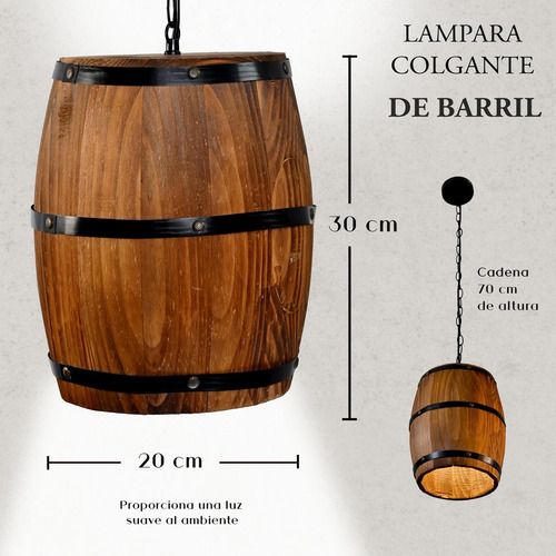 Lampara Colgante, Estilo Rustico, Diseño Barril.