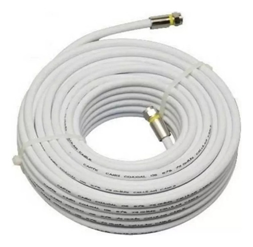 Cabo Rg6 Branco 20 Mts Coaxial Antena Tv Pronto C/ Conector