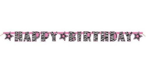 Banner Happy Birthday Zebra Rosado 1,6mts