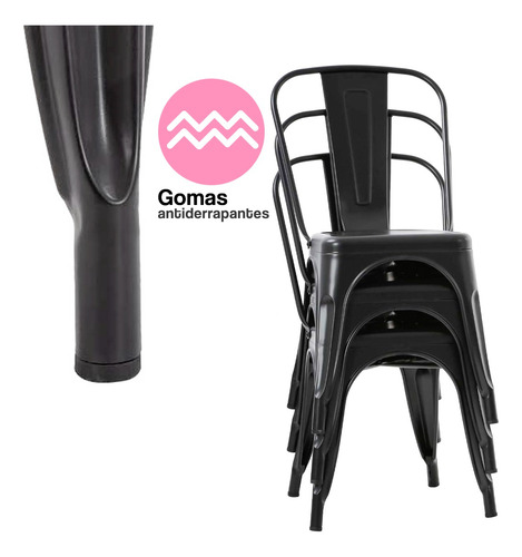 Set 4 Sillas Tolix Metalica Comedor Vintage Almeria Negra