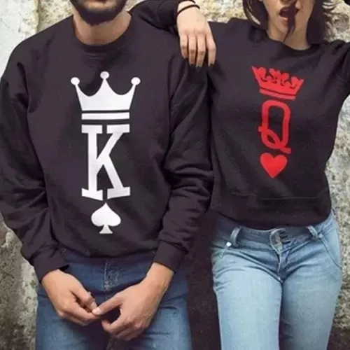 Conjunto Casal Moletom Blusa De Frio Gola Redonda King Queen