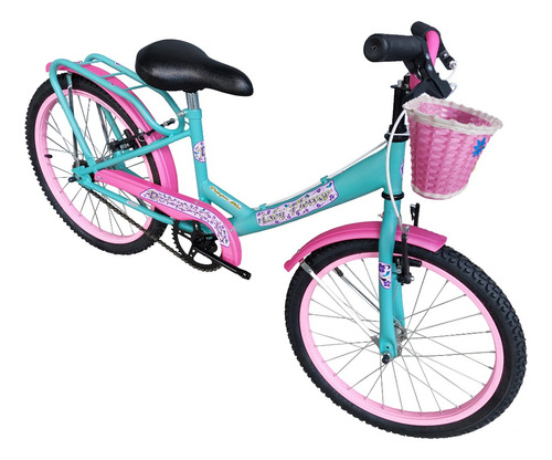 Bicicleta playera infantil Danger Paseo Lady Flowers R20 1v frenos v-brake color verde/rosa con pie de apoyo  