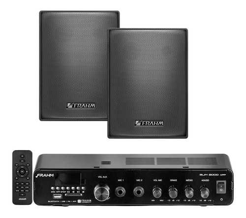 Kit Som Ambiente Frahm Slim 2000 Bt + 02 Caixa Acustica 30w Cor Preto 110/220