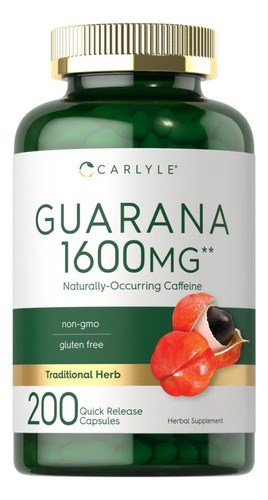 Guarana Premium 1600mg 200 Caps Energia Antifatiga Cafeina Sabor Sin Sabor
