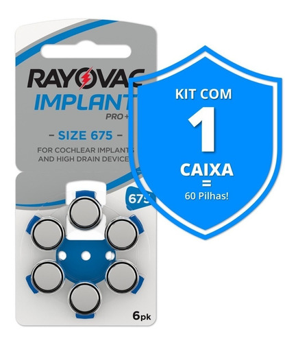 Pilha Coclear Rayovac 675 - Implant Pro+ 60 Unidades
