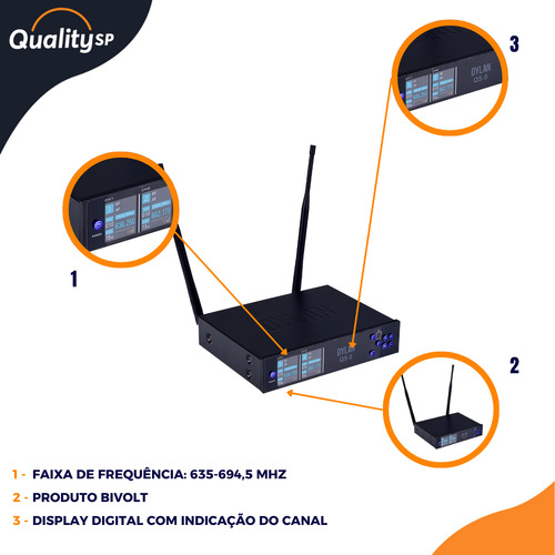 Microfone Duplo Dylan Qs-5 Cardioide Com Display Lcd