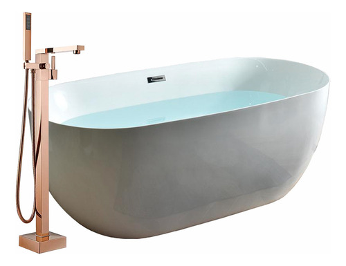 Kit Tina Para Baño Tradicional Solana Tinas de Baño BT6008 Ovalada 170x80x60 Cm De Acrílico De 8cm Grifo Independiente Monomando Blanco/goldrose