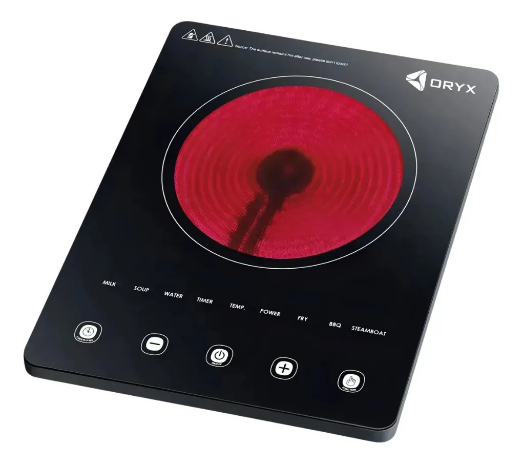 Anafe Eléctrico Oryx Vitrocerámico Led Infrarojo Tactil 1 Hornalla 2000w Negro