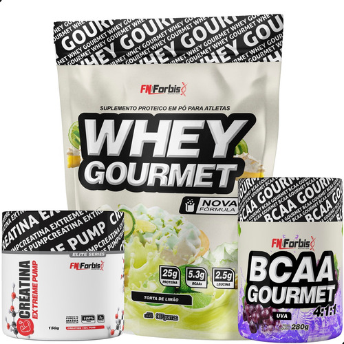 Kit Whey Creatina Pump Bcaa Gourmet Uva Sabor Torta De Limão