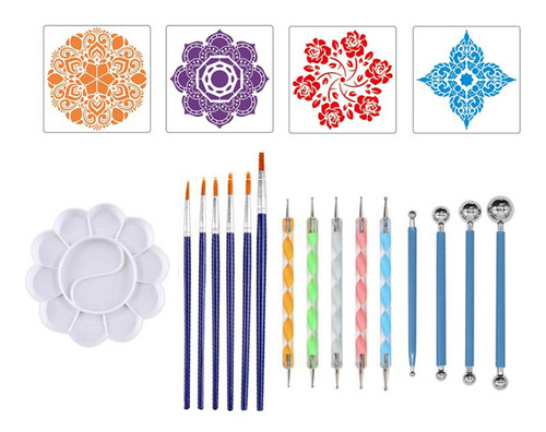 Set 20 Pzs Herramientas Pintura Mandala Pinceles Esténciles