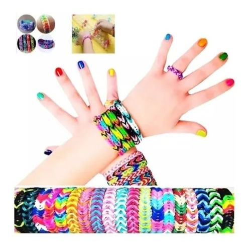 Kit Telar Loom Bands 600 Banditas Armar Pulsera Aguja Gomita