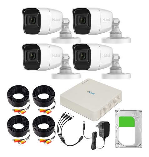 Hilook Kit De Camaras De Seguridad Exterior Con Micrófono Integrado + Disco Duro 2tb Modelo Hlps-plus+2tb Video Vigilancia Turbohd 1080p Cctv 4 Cámaras Bala