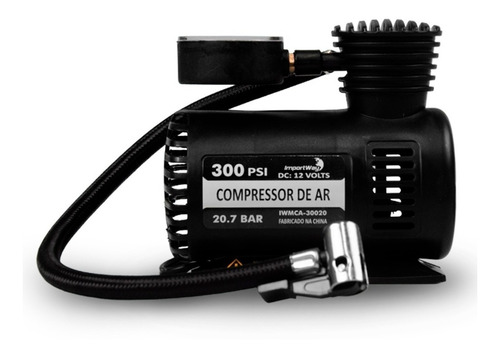 Imagem 1 de 3 de Compressor de ar mini elétrico portátil Importway IWMCA30020 preto 12V