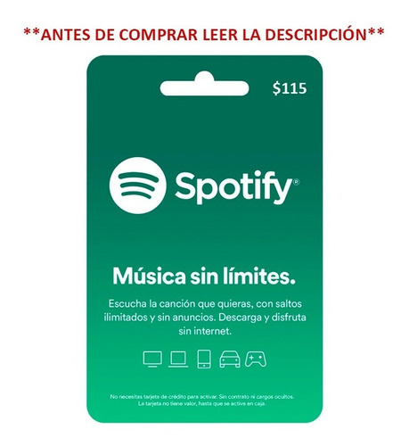 Código Pin Tarjeta Spotify Premium 1 Mes