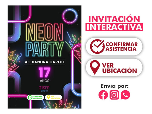 Invitación Digital Cumpleaños Neon 