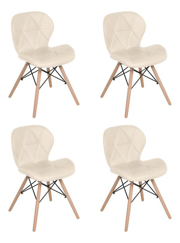 Kit 4 Cadeiras Estofadas Charles Eames Eiffel Slim Confort Cor Creme Cor da estrutura da cadeira Creme