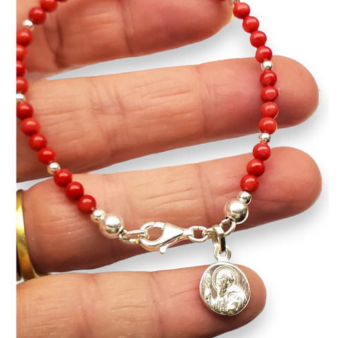 Pulsera Plata Piedra Natural Coral Fertilidad Proteccion 