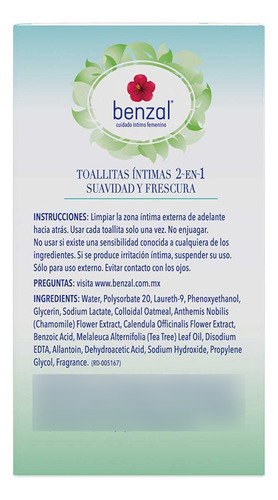 Toallitas Íntimas Benzal 2 En 1 Con 12 Toallitas