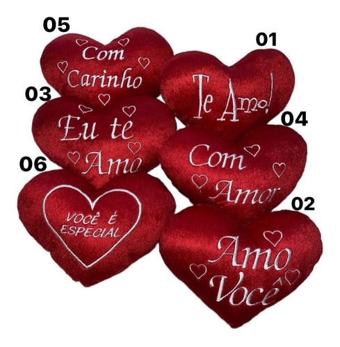 Almofada Coração Pelúcia Tema Frases De Amor Kit Com 10 Unid