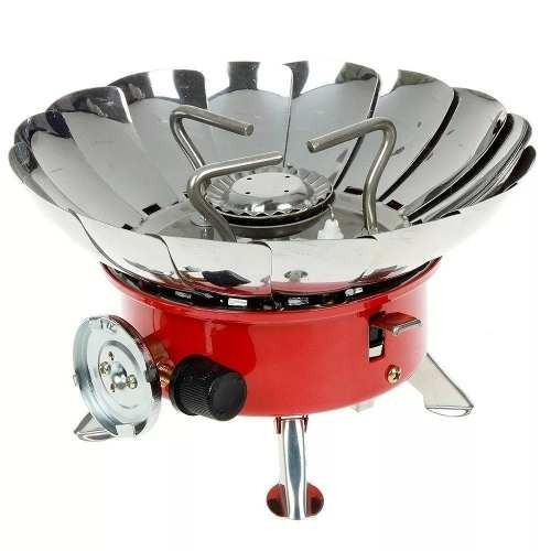 Imagen 2 de 4 de Estufa Hornilla Camping Gas Butano Contraviento Deflector 2t