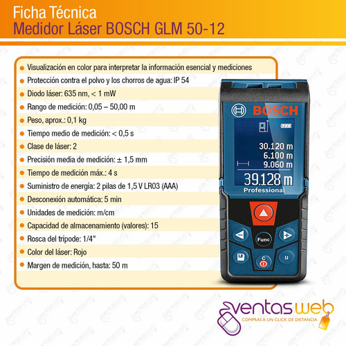 Imagen 8 de 9 de Medidor Laser Glm 50-12 Bosch Cinta De Distancia 50 Metros