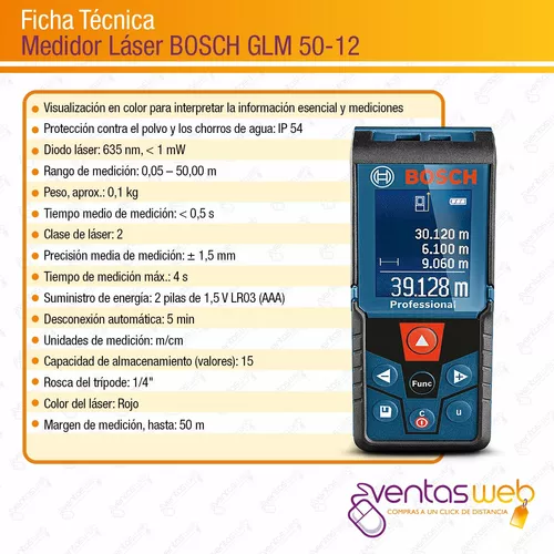 Medidor láser Bosch GLM 50-12 alcance de 50 metros