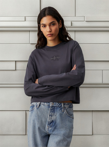 Polera Ls Monologo Loose Gris Calvin Klein