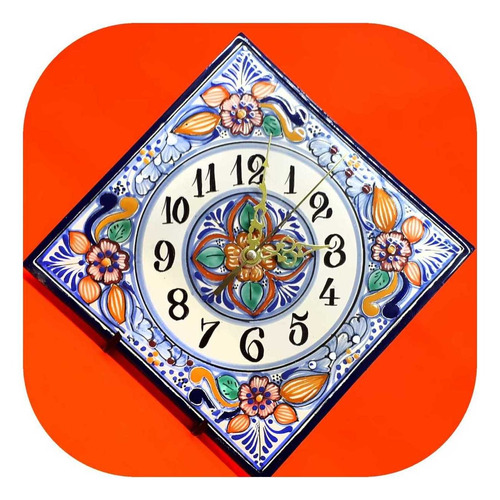 Imagen 1 de 2 de Reloj Azulejo De Pared 20 Cm Color Talavera Poblana R5 Ae