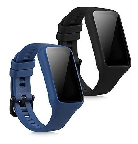 2 Mallas De Silicona Para Huawei Band 6/6 Pro Negro Azul