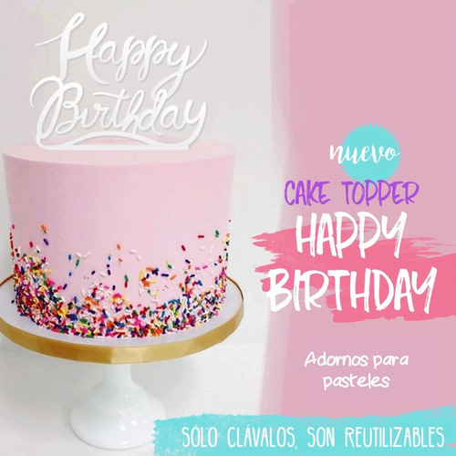 Cake Topper  Happy Birthday  Blanco Acrílico Adorno De Torta