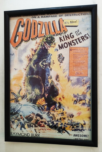 Godzilla Retro Poster Enmarcado 50 X 35 Cms