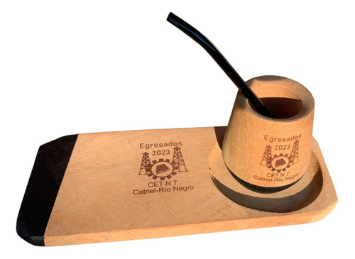 Mate Madera Tabla Personalizado Grabado Logo Bombilla X8