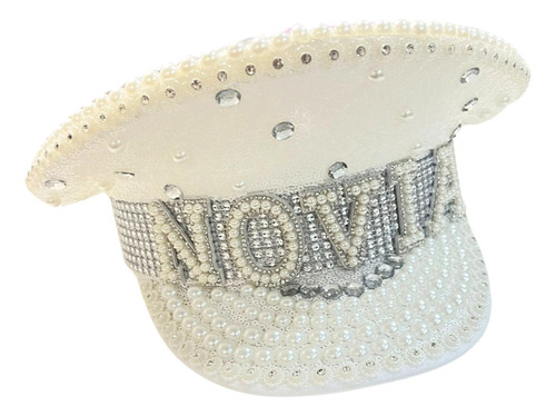 Sombrero Capitan Novia Premium Strass Fiesta Cotillon Color Blanco