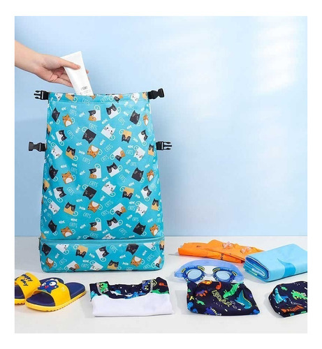 Mochila De Natación Para Niños Con Separación Húmeda Y Seca Color Azul