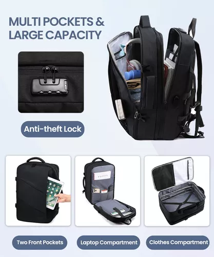Mochila de viaje, mochila grande de 50 L expandible aprobada por  aerolíneas, Negro, 17-inch, Mochilas de viaje