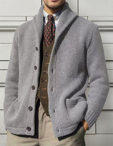 Suéter Casual Botón Bolsillo Cardigans Hombres Abrigo