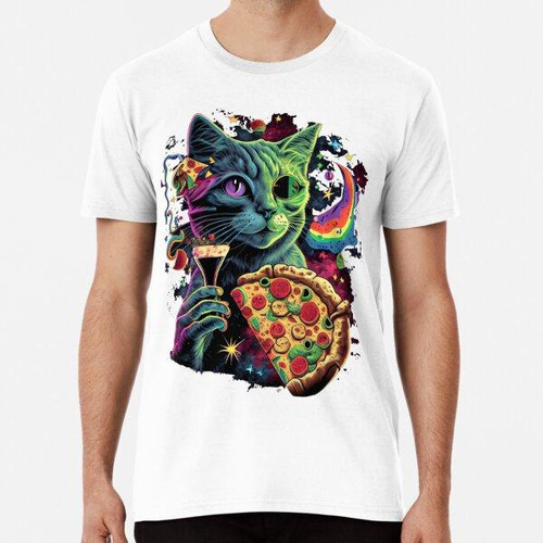 Remera Psychedelic Alien Cat Pizza In Space Algodon Premium