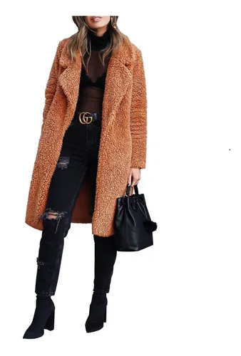 Abrigo Pare Mujer Sherpa Solapa De Larga Top Felpa Invierno