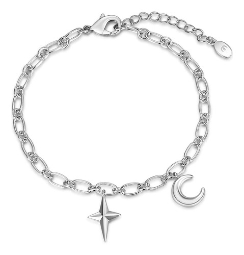 E Pulsera Con Dijes De Luna Y Estrella Para Mujer, Pulsera D