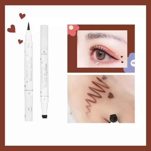 Delineador De Ojos Negro Plumón Y Sello De Figuras Belleza F Color Multicolor
