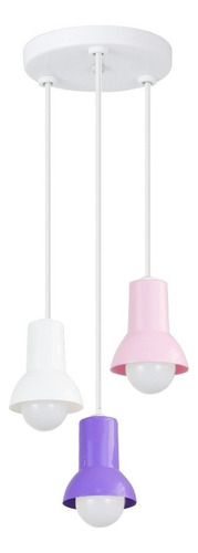 Pendente Stella Lustre Kids 3 Luminaria Quarto Infantil Luxo Cor Menina Rosa / Lilas / Branco Bivolt