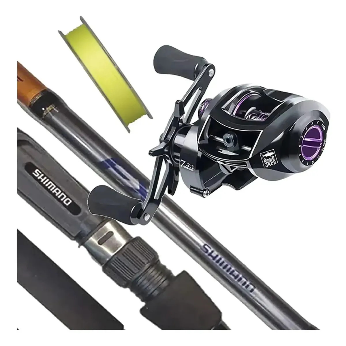 Baitcast Reel Amberjack 18rul 8kg Shimano + Multi Color Manija izquierda - fx 210mts