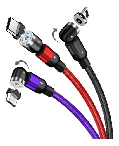 Juego De 3 Cables Usb Magnético 3 En 1 Cargador De Celulares Color Colores