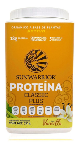 Proteína Vegana Sunwarrior Classic Plus Vainilla 750 Grs