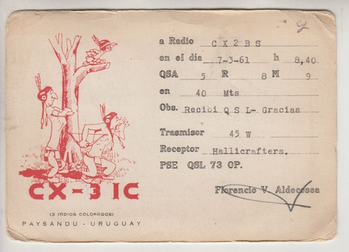 1961 Tarjeta Postal Qsl Radio Xc 3 Ic Paysandu Aldecosea